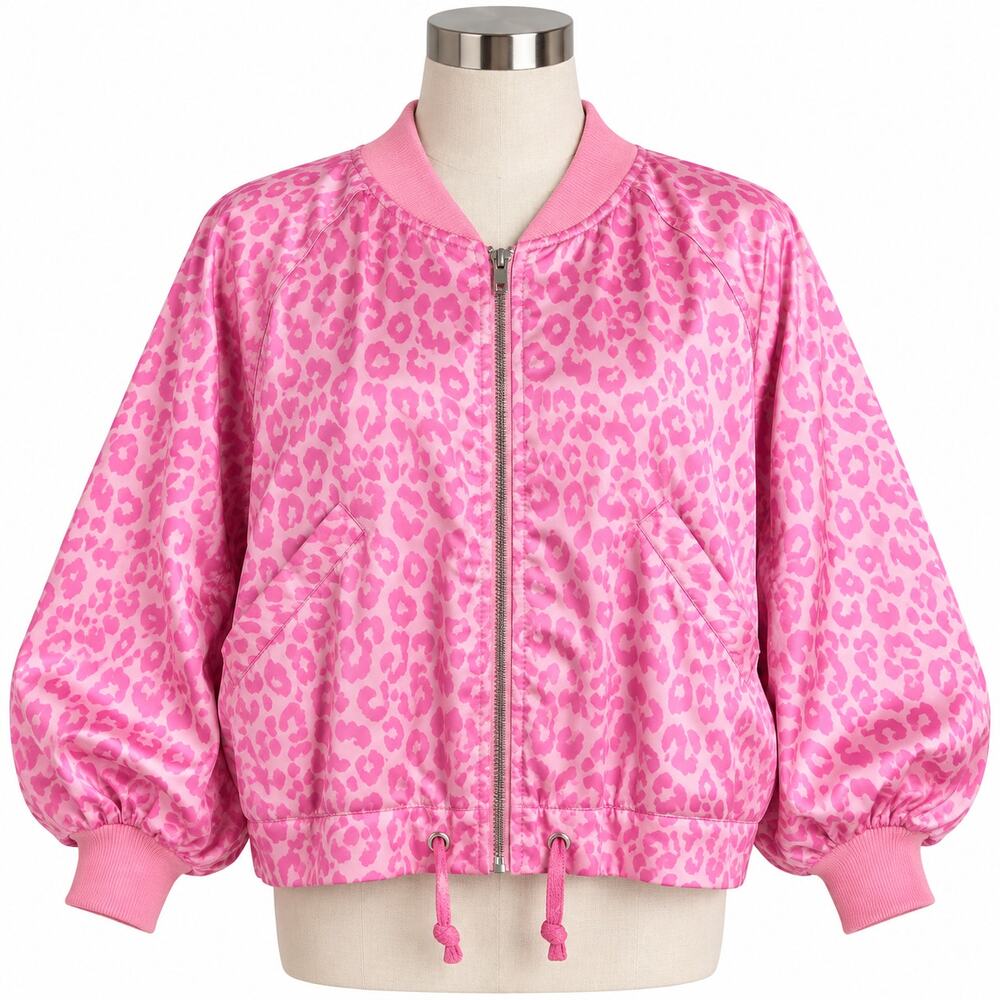 Yolly Italy Pink Leopard Satin Bomber Jacket Women's One Size NWT